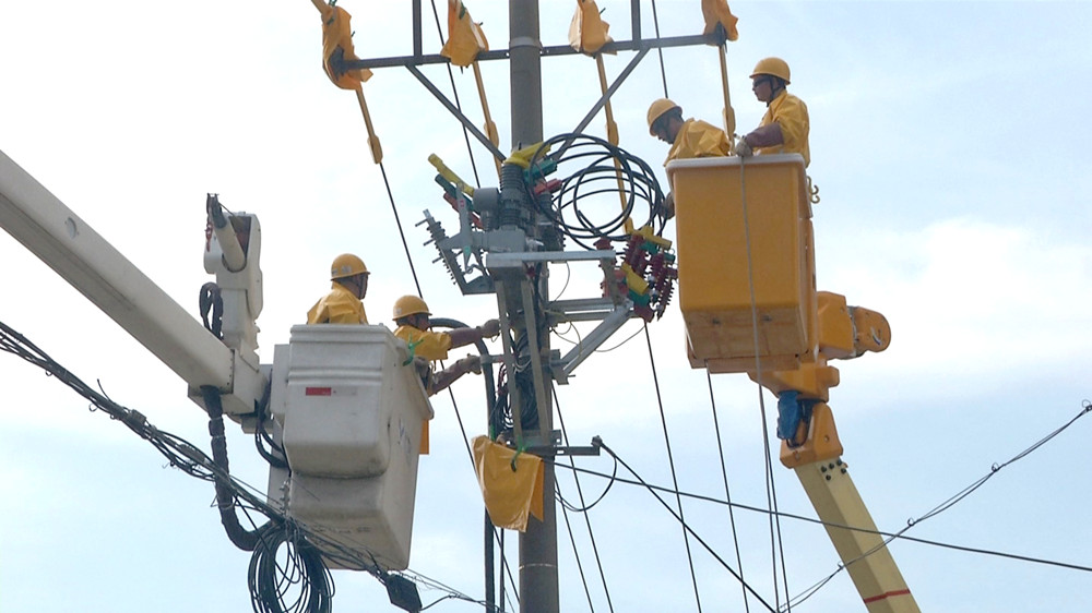 圖為供電公司帶電作業(yè)班進(jìn)行帶電安裝真空開工及搭接引線工作時的情景.jpg