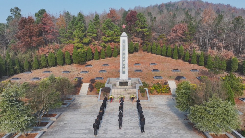 圖為參加活動(dòng)人員在晴嵐陵園肅立默哀.jpg
