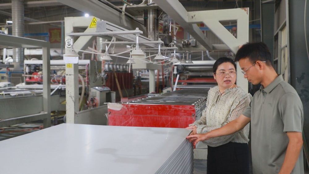 圖為金神鎮(zhèn)政府工作人員在桐城市格美新型建材有限公司訪企問需。.jpg